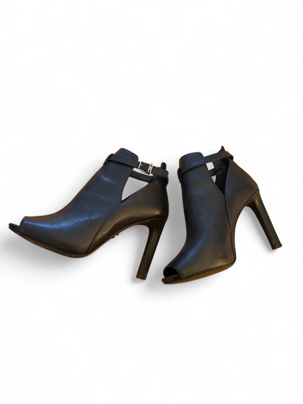 Michael Kors Black Peep-Toe Ankle Boot Heels with Buckle Strap